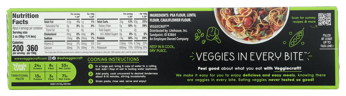 Veggiecraft Farms Spaghetti Pasta, Made with Cauliflower, 8 OZ, Pack of 1