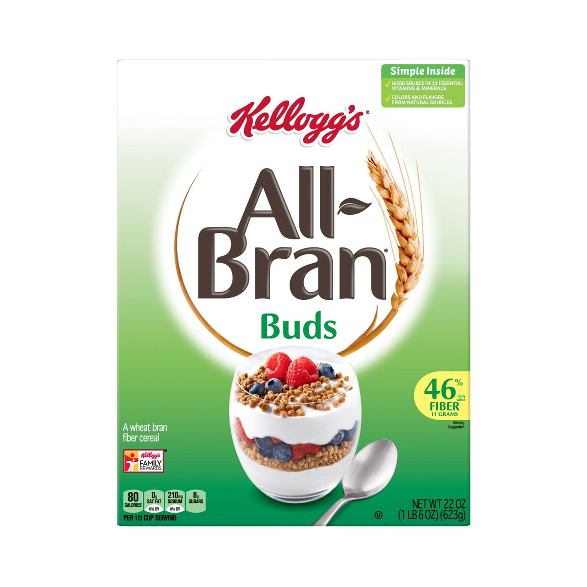 Kelloggs All-Bran Buds, Breakfast Cereal, Wheat Bran, Excellent Source of Fiber, 22oz Box