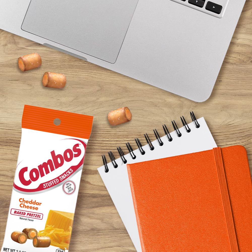 Combos Cheddar Cheese Baked Pretzel Snacks, 3 Oz Individual Bags, Pack of 12