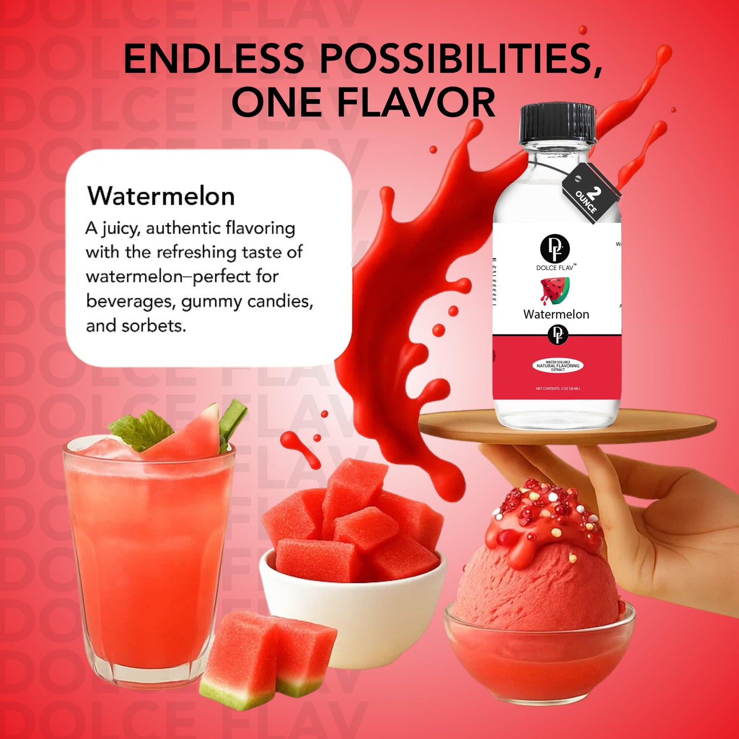 Dolce Flav Watermelon Flavoring Extract – Water-Soluble, Kosher, 2 oz Bottle