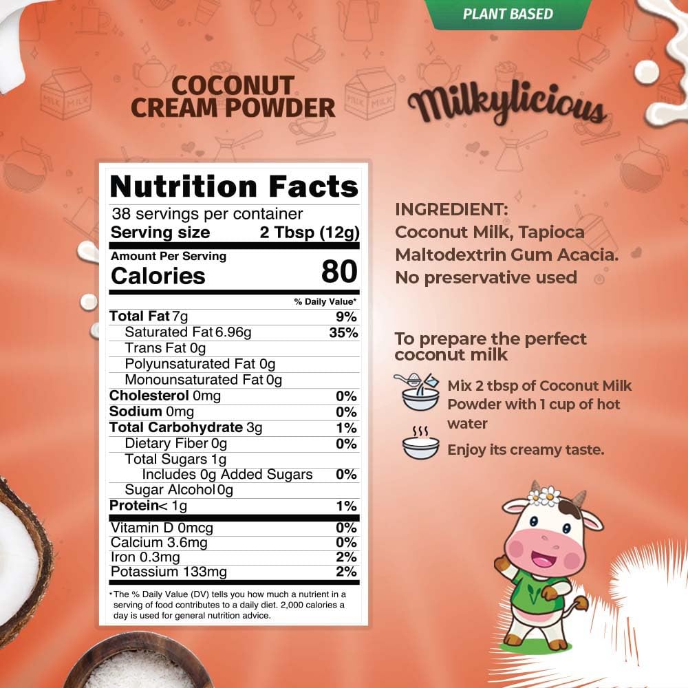 Milkylicious | Coconut Cream Powder 1 Lbs (455 Gm) | Plant-Based Creamer | Perfect For Curry, Smoothies, Milkshakes, Soups, Tea