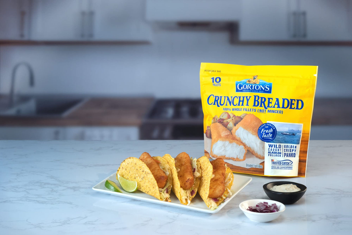 Gorton Crunchy Breaded Fish 100% Whole Fish Fillets (Not Minced), Wild Caught Alaskan Pollock With Crunchy Panko Breadcrumbs, Fr