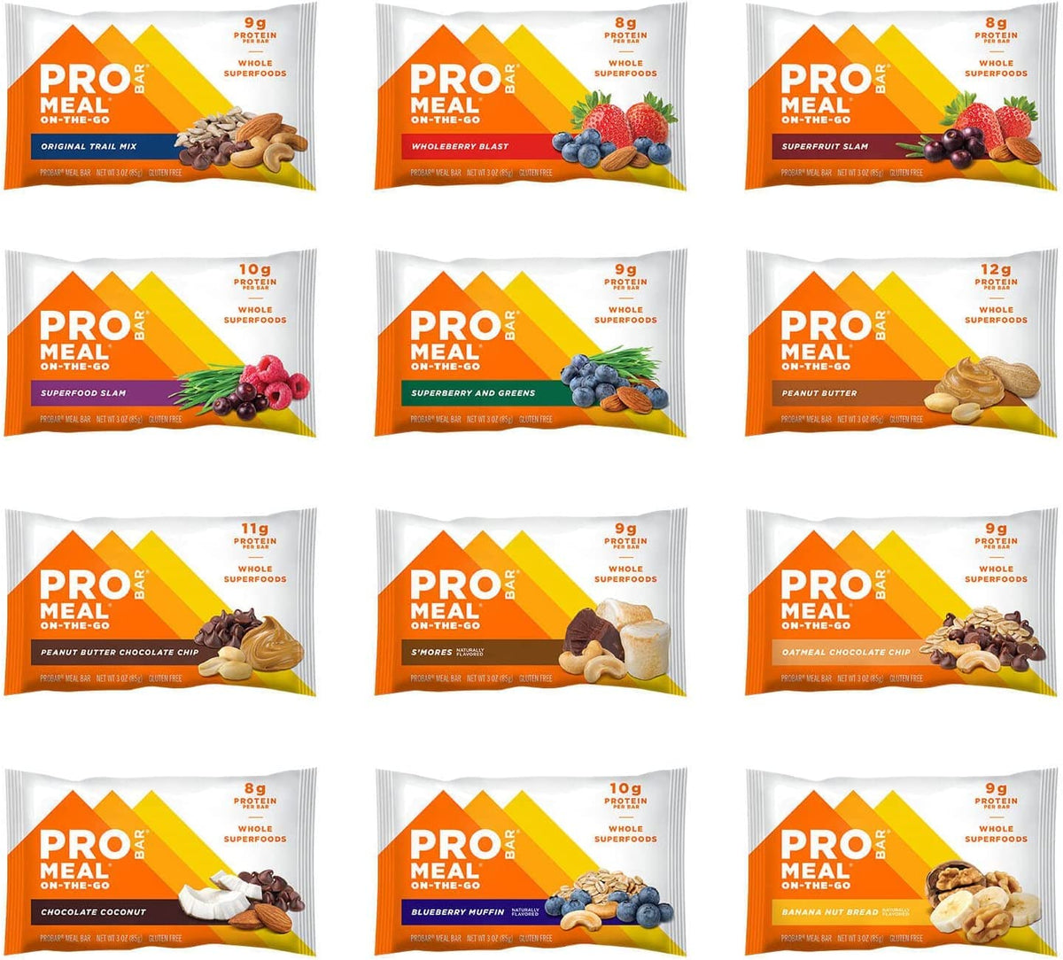 Probar Meal Bar Variety Pack - 12 Flavors, Non-GMO, Gluten-Free, Plant-Based, 3 Ounce (Pack of 12)