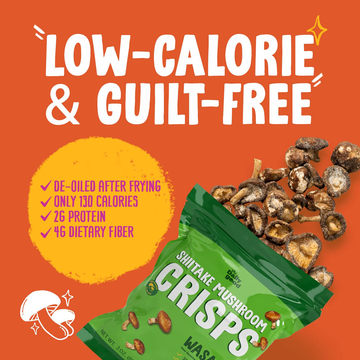The Daily Good Shiitake Mushroom Crisps - 3 Packs Mushroom Chips, Gluten-Free Mushroom Snack, Non-GMO, Vegan Food, Vegan Chips,