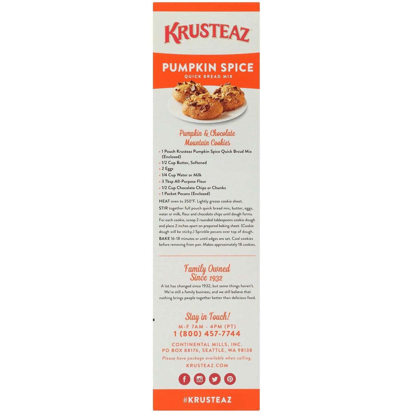Krusteaz Pumpkin Spice Quick Bread Mix - 4 Pouches (68 Oz Total)