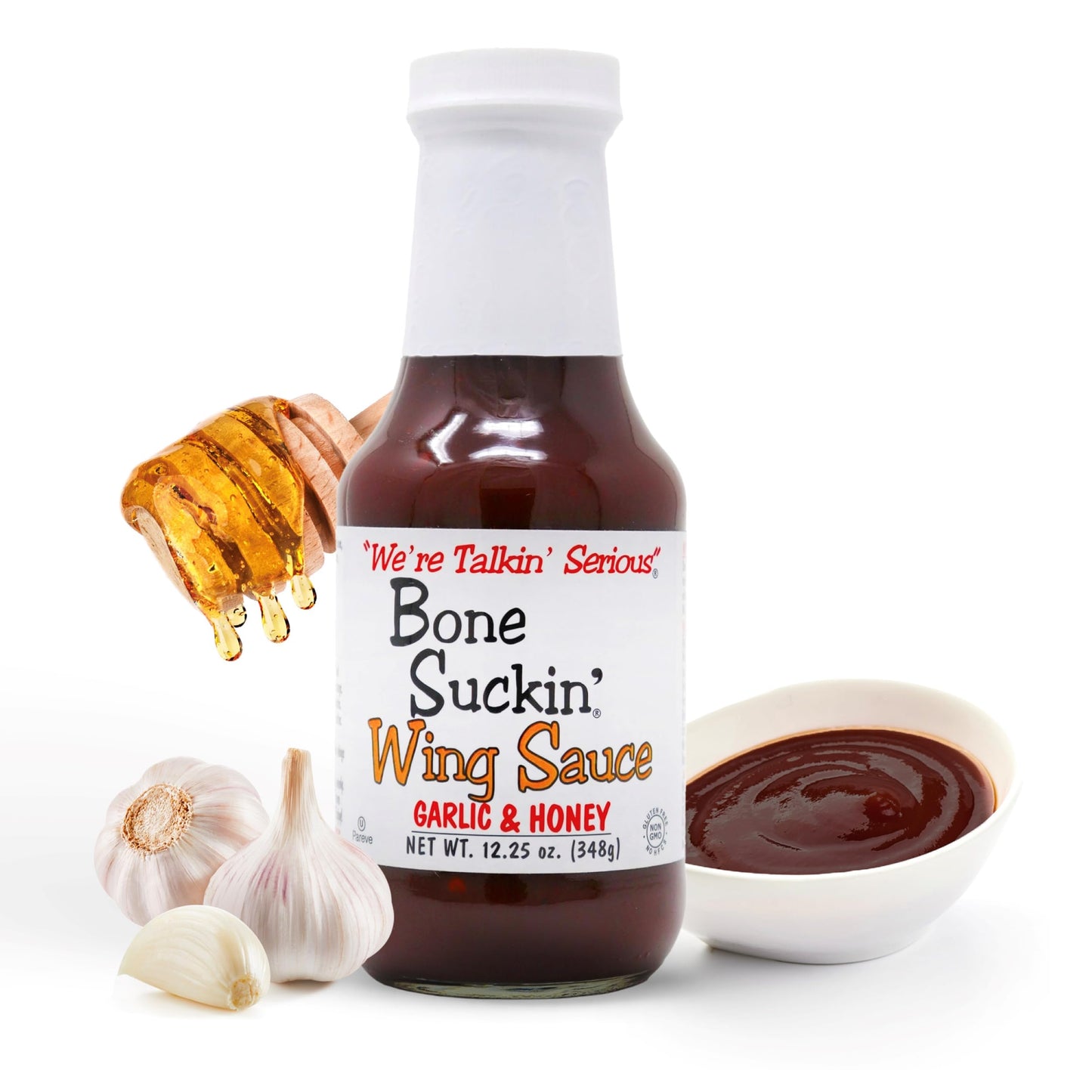 Bone Suckin' Garlic & Honey Wing Sauce, All Purpose Wing Sauce For Chicken Wings, Turkey Wings, Gluten Free, Non Gmo, Kosher, Sw