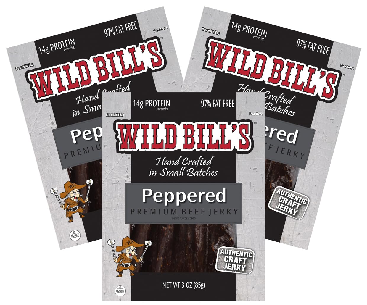 Wild Bills Beef Jerky, Black Pepper Flavor, 3 Ounce Pack (3 Count)