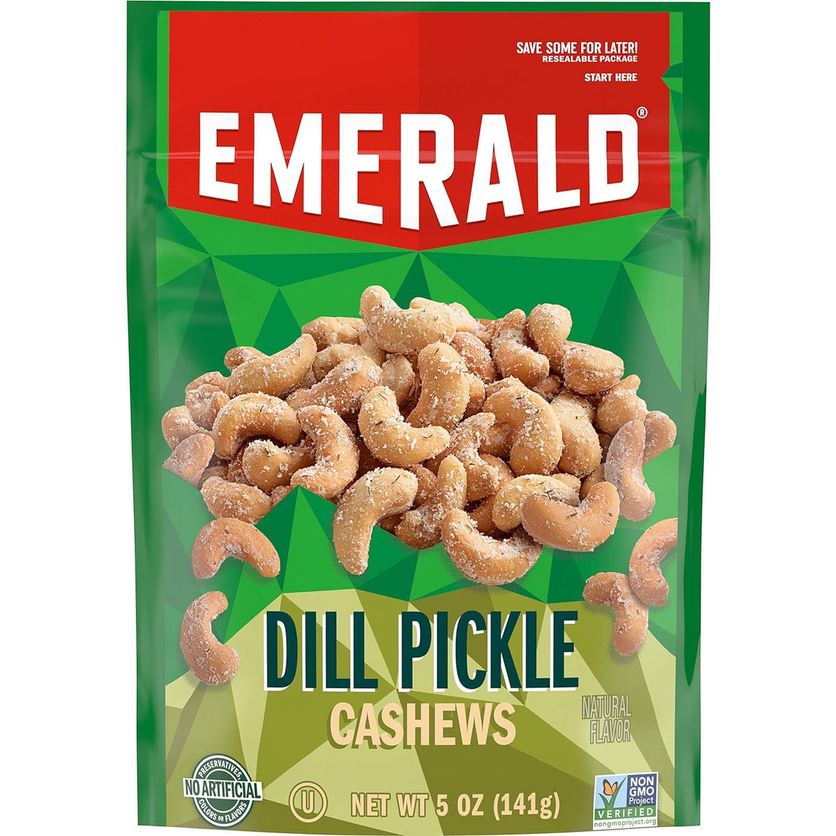 Emerald Nuts, Dill Pickle Seasoned Cashews, 5 Oz, Resealable Bag (Pack Of 3)