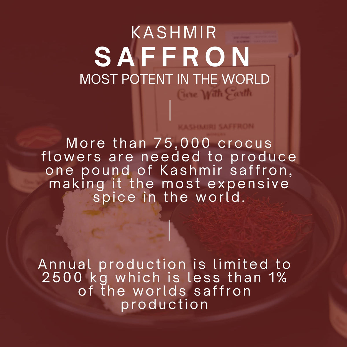 Cure With Earth Kashmir Saffron Threads, Grade A, 1g (0.035 Ounce) from Pampore, J&K, India