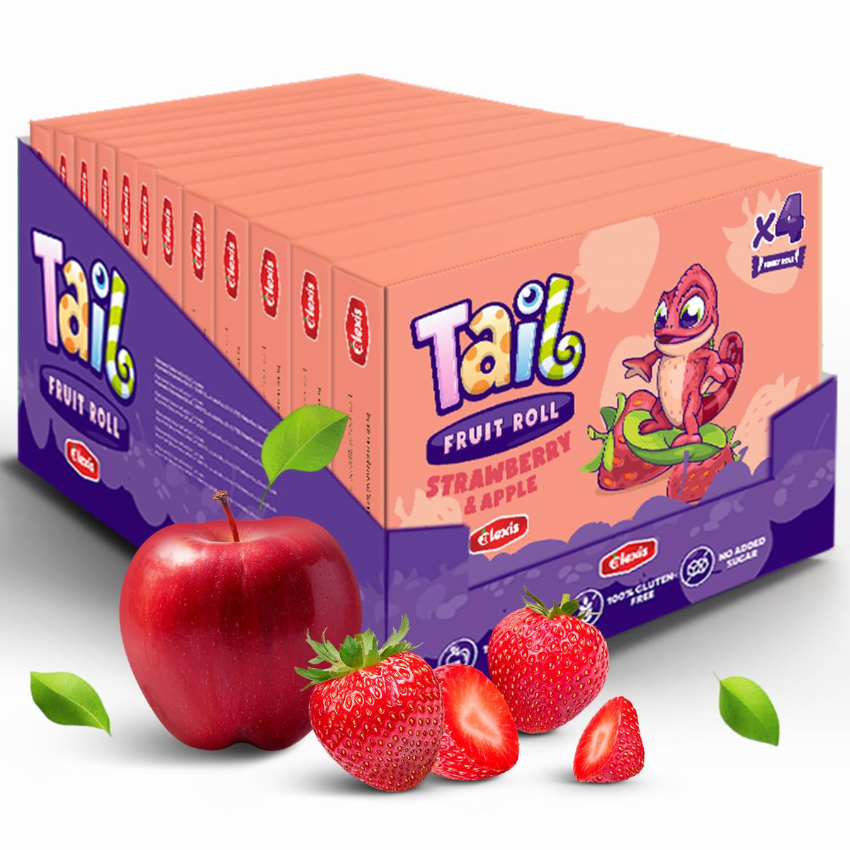 Tail Fruit Roll Healthy Snacks 48 Individual Packs Strawberry (Fresa) Flavor for Kids and Adults. No added sugar, non-GMO, sourc