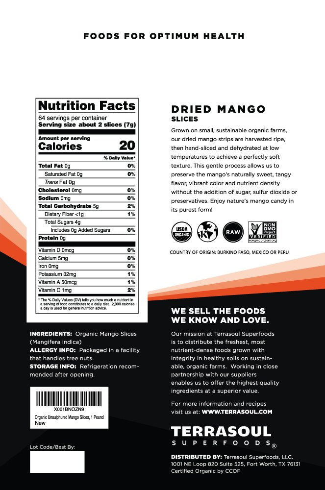 Terrasoul Superfoods Organic Dried Mango Slices, 2 Lbs (2 Pack) - Naturally Sweet & Tart | No-Added Sugar | Healthy Prebiotic