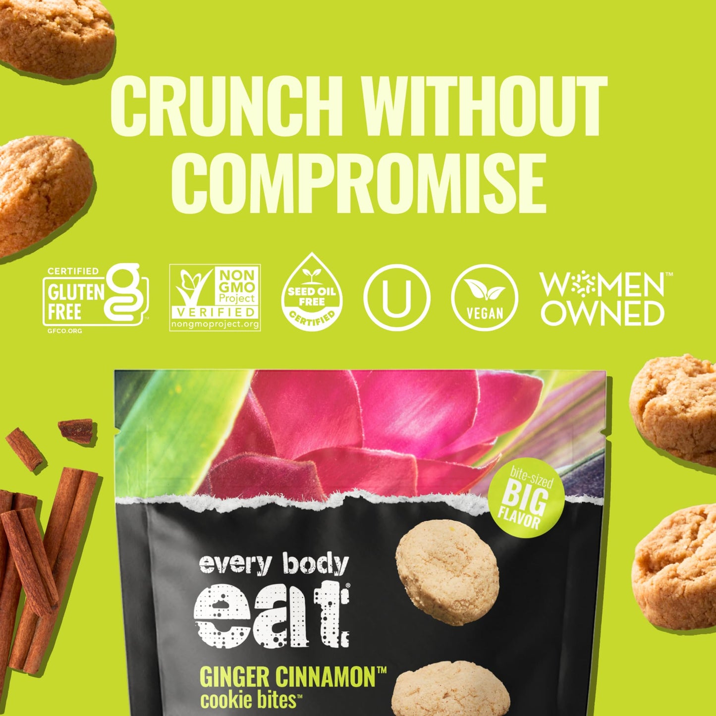 Every Body Eat Crunchy Cookie Bites, Gluten & Dairy Free, Vegan, School Lunch Snacks, (5.5 Ounce (Pack Of 6), Ginger Cinnamon)
