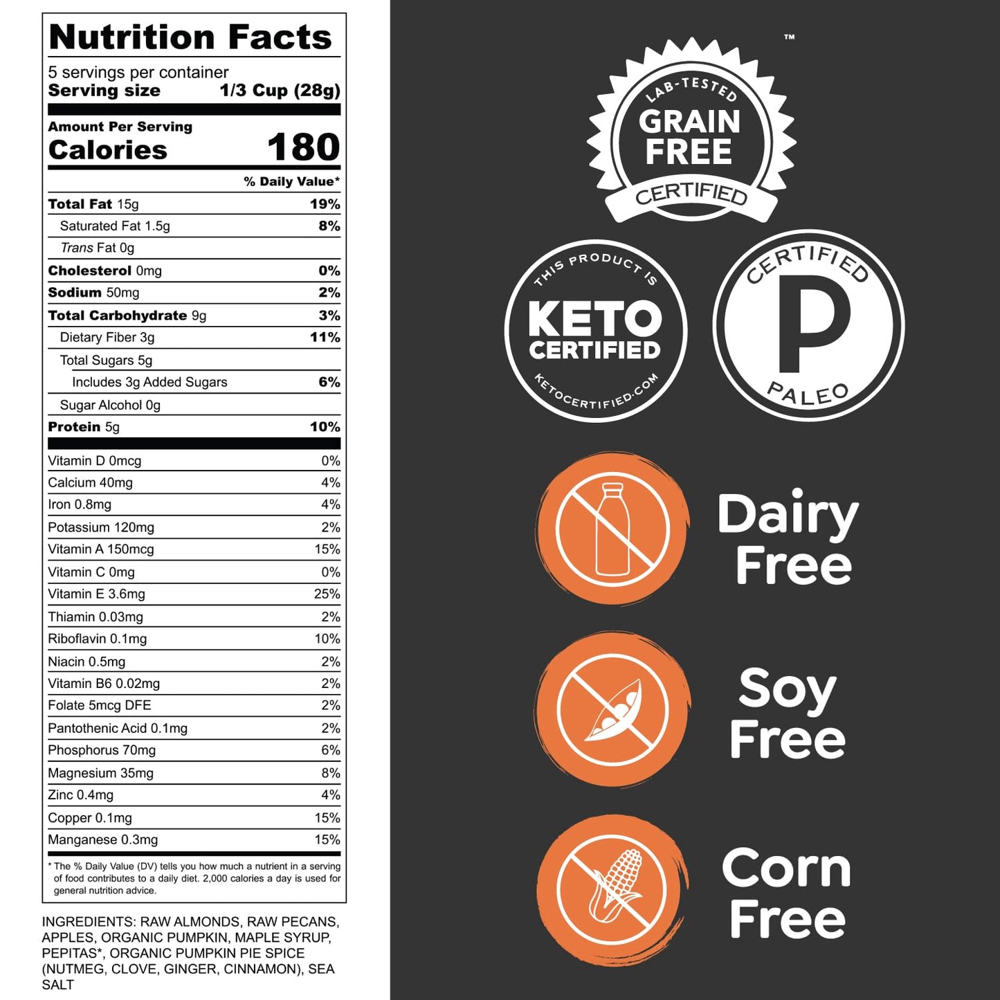 Witzi'S Grain Free Granola, Pumpkin Spice, 5Oz (Pack Of 3), Made With Almonds, Pumpkin & Cinnamon, Vegan, Keto, Gluten Free, Hea