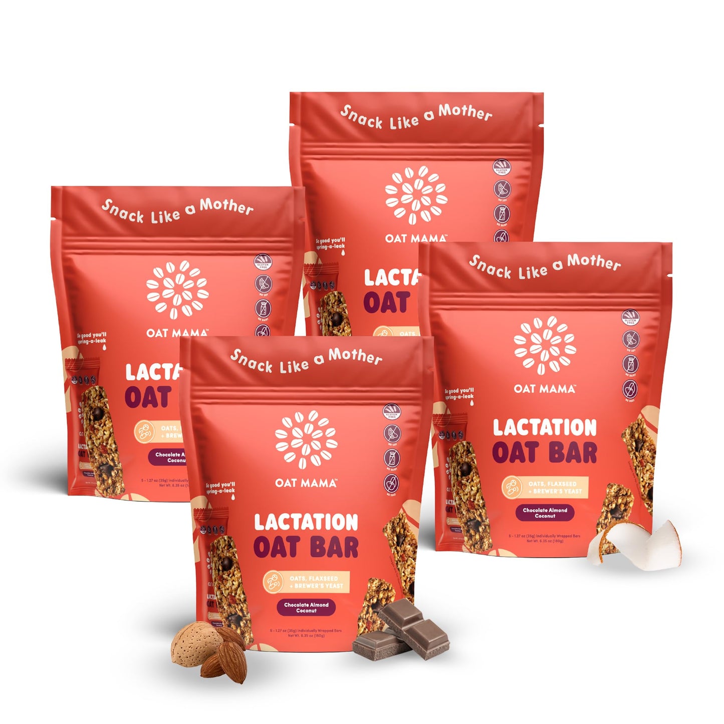 Oat Mama Chocolate Almond Coconut Lactation Bars | Essential Breastfeeding Snacks With Oats  Flaxseed & Beverage Makers Yeast | Milkflow Lactation Support For Nursing Moms - 20 Count
