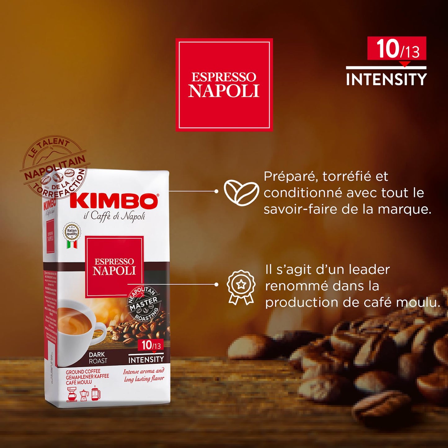 KIMBO Espresso Napoli Ground Coffee, Dark Roast, Intense Aroma, 8.8 oz (Pack of 2)