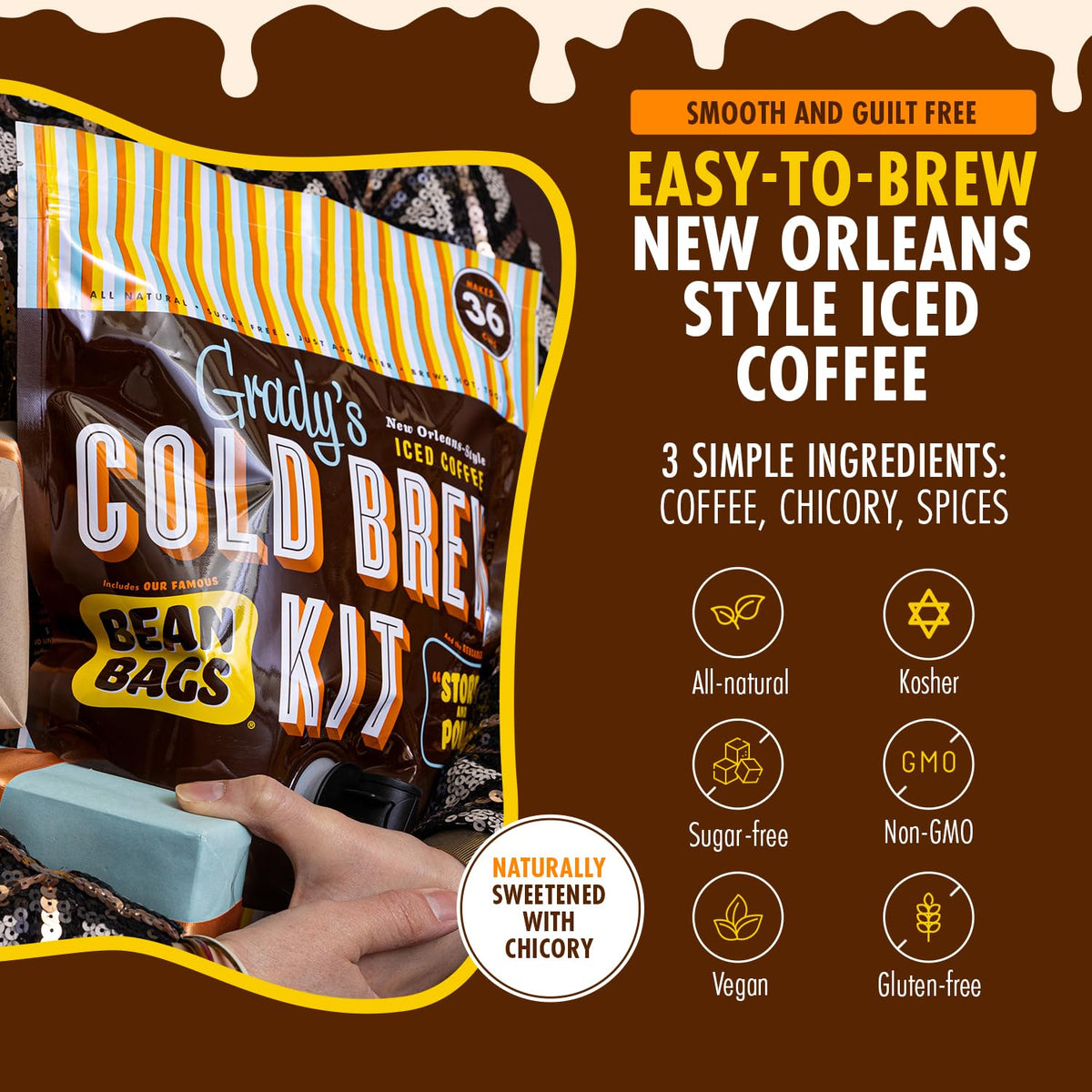 Grady'S Cold Brew Coffee, Original, Cold Brew Kit With 12 (2Oz.) Bean Bags Plus 1 Pour And Store Pouch Included, New Orleans Sty