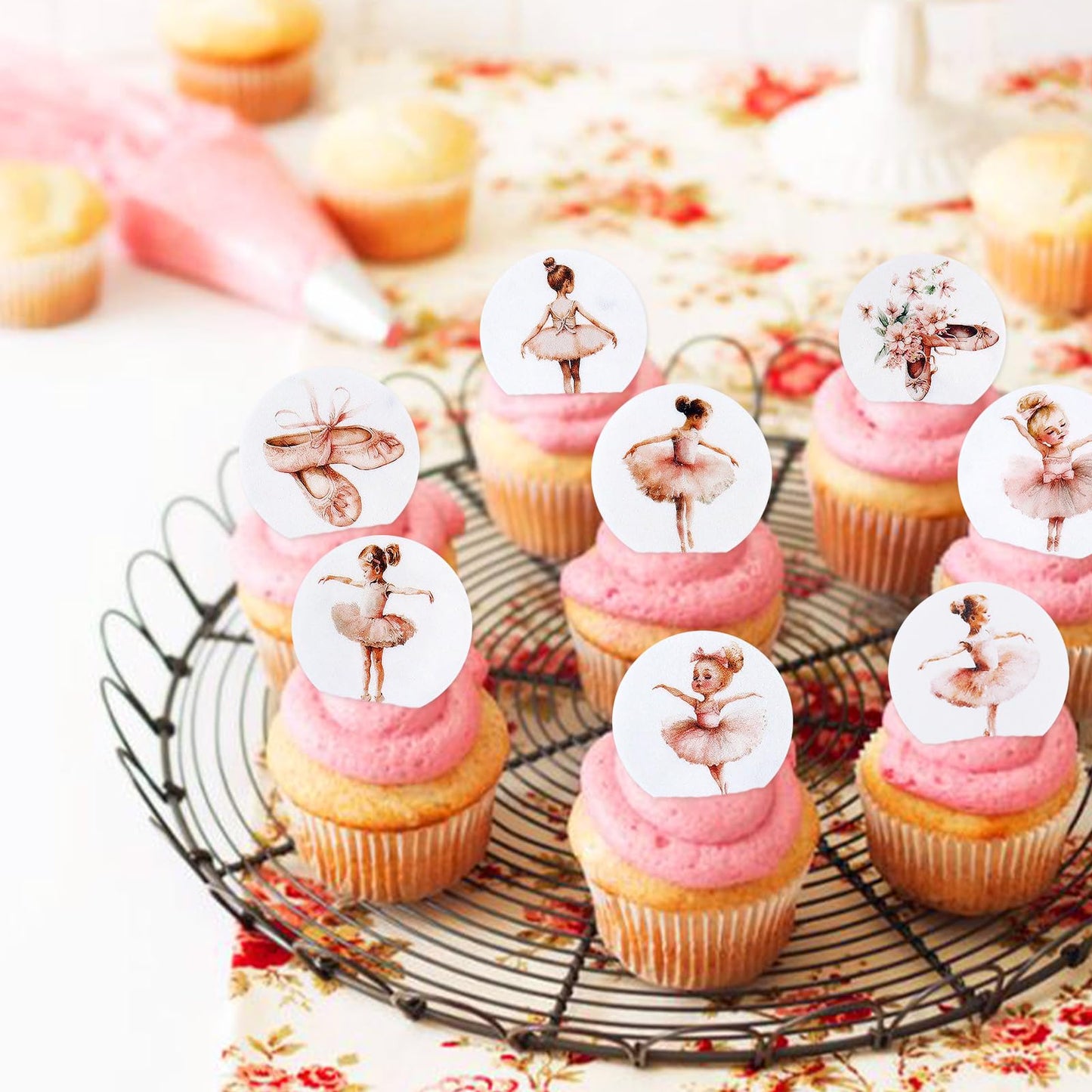 Keaziu 40PCS Edible Cupcake Toppers Ballerina Tutu Picks 2x0.05 Pink Purple Blue Green for Wedding Baby Shower Birthday Party