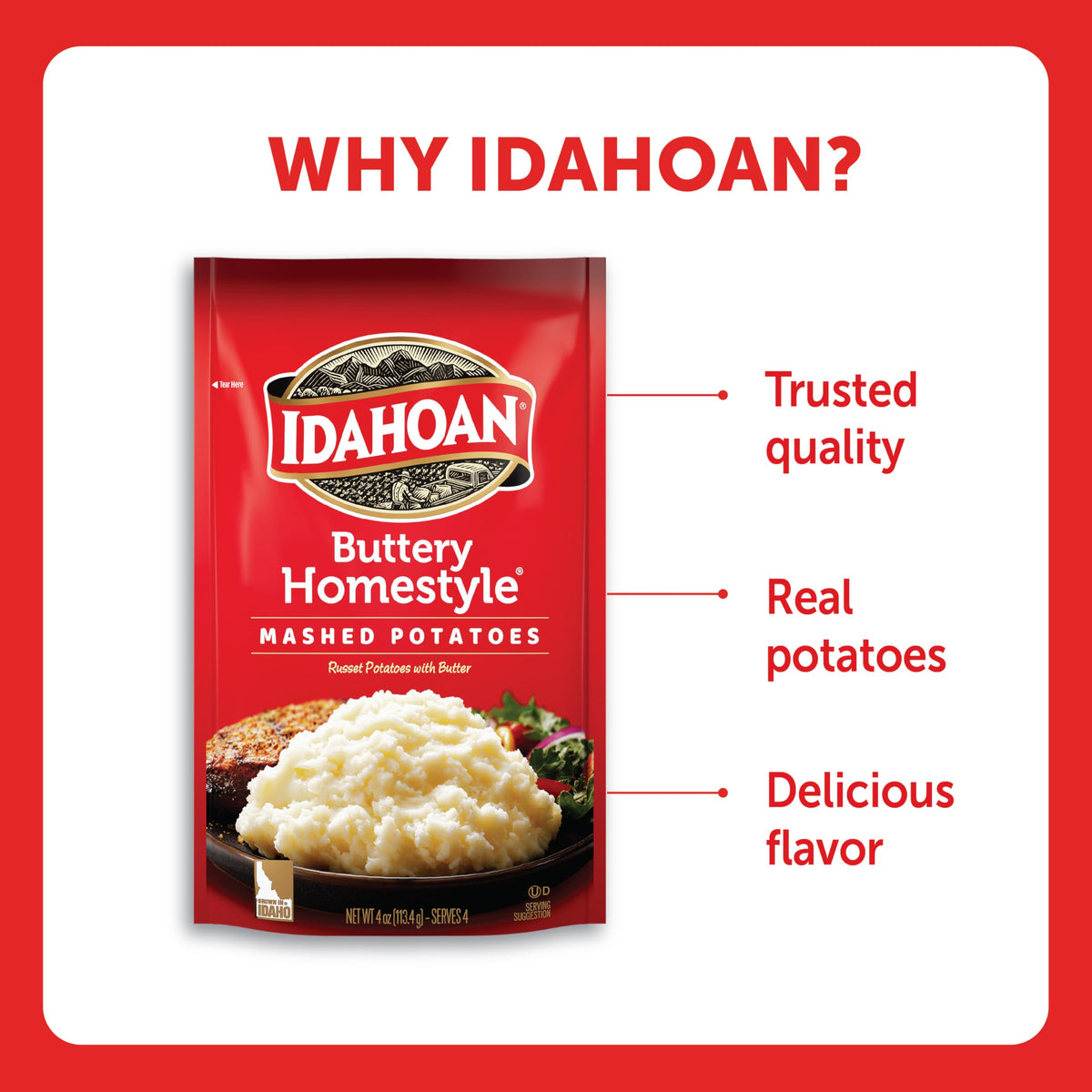 Idahoan Buttery Homestyle Mashed Potatoes, 4 oz (Pack of 12)