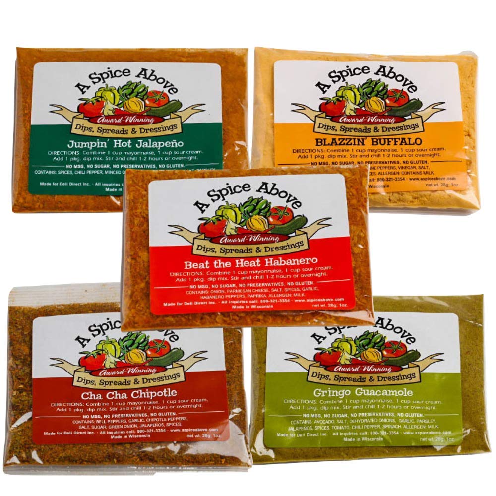 Bek Brands Spice Above 5 Pack Spicy Dips Seasonings Habanero, Jalapeño, Chipotle, Buffalo, Guacamole 1 Ounce (Pack of 5)