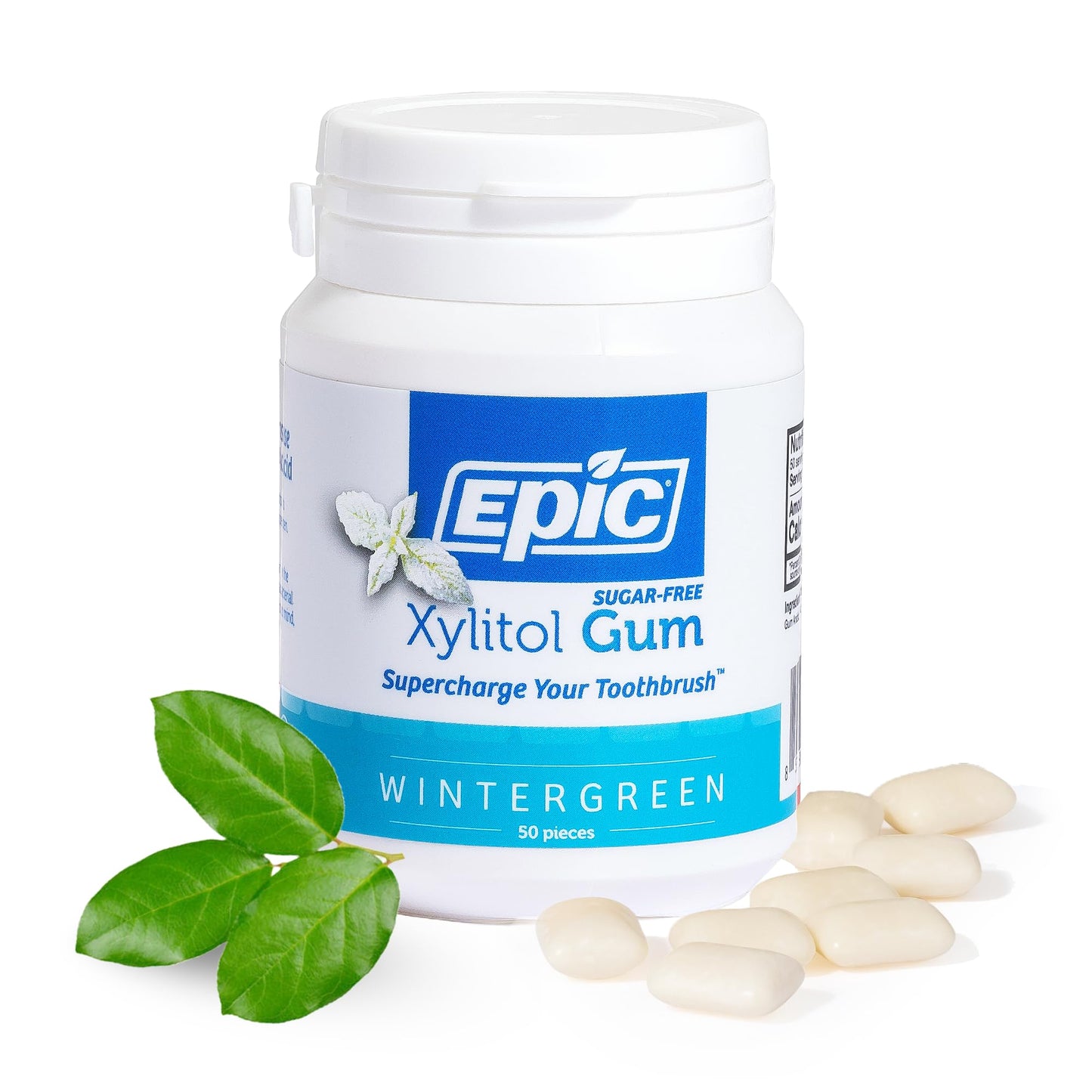Epic 100% Xylitol Wintergreen Chewing Gum - Sugar Free  Aspartame Free Dental Gum - Supports Oral Health & Fresh Breath - 50 Pieces