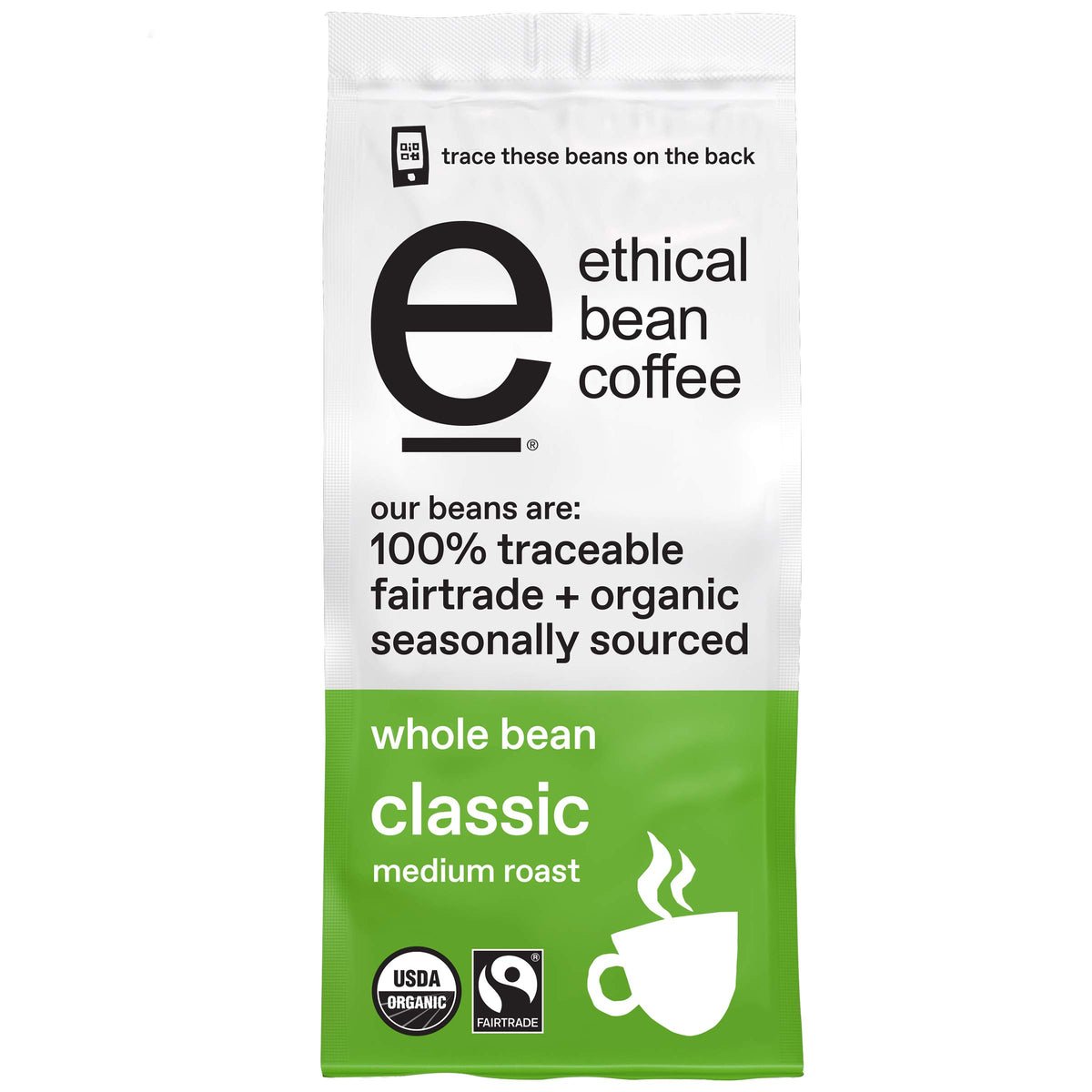 Ethical Bean Fairtrade Organic Coffee, Classic Medium Roast, Whole Bean Coffee (12 Oz Bag), Classic Medium Roast, 0.75 Lb