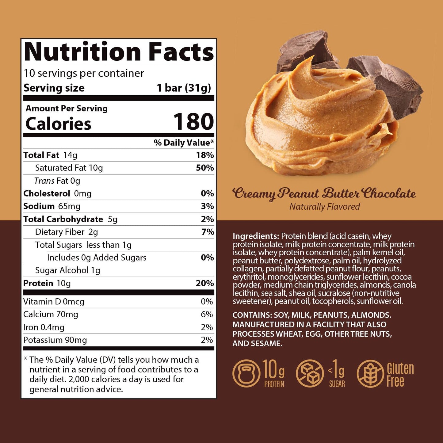Genius Gourmet Protein Bar, Chocolate Peanut Butter, Keto Snack, Low Carb, Low Sugar & Gluten Free, Protein Snacks For Mature-Themeds, 10G Of Whey Protein Per Protein Bar, 5 Net Carbs, 10 Count