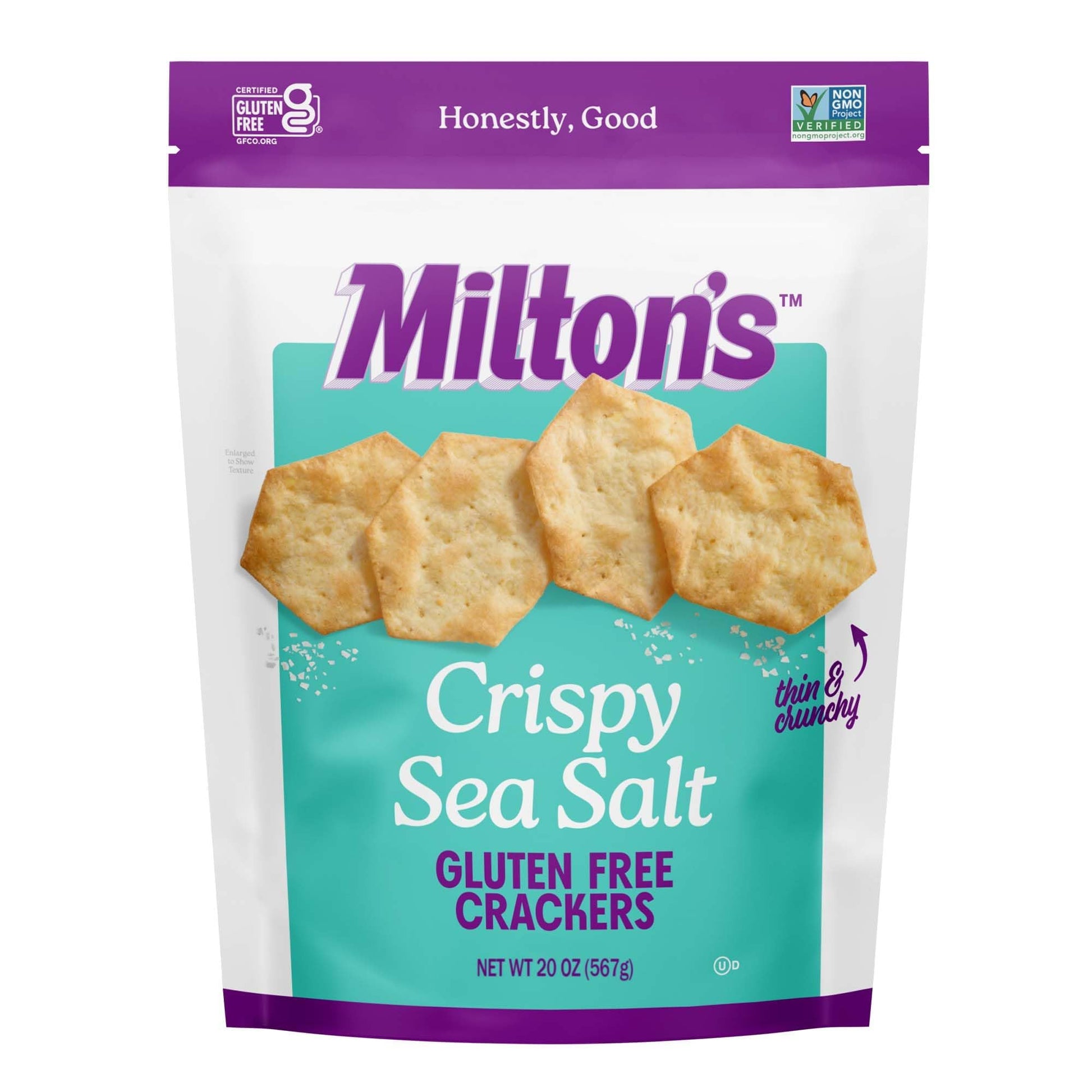 Miltons Gluten Free Crackers, Crispy Sea Salt - Non-GMO Project Verified, Kosher, Certified Gluten Free Snack, 5 Grains In Every