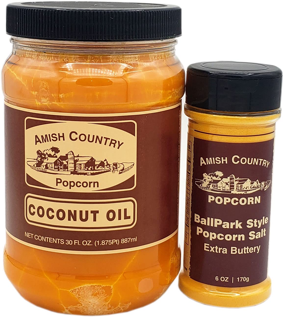 Amish Country Popcorn | Oil and Seasoning Variety Pack | Coconut Oil - 30 oz and Ballpark ButterSalt Popcorn Salt - 6 oz | Old F