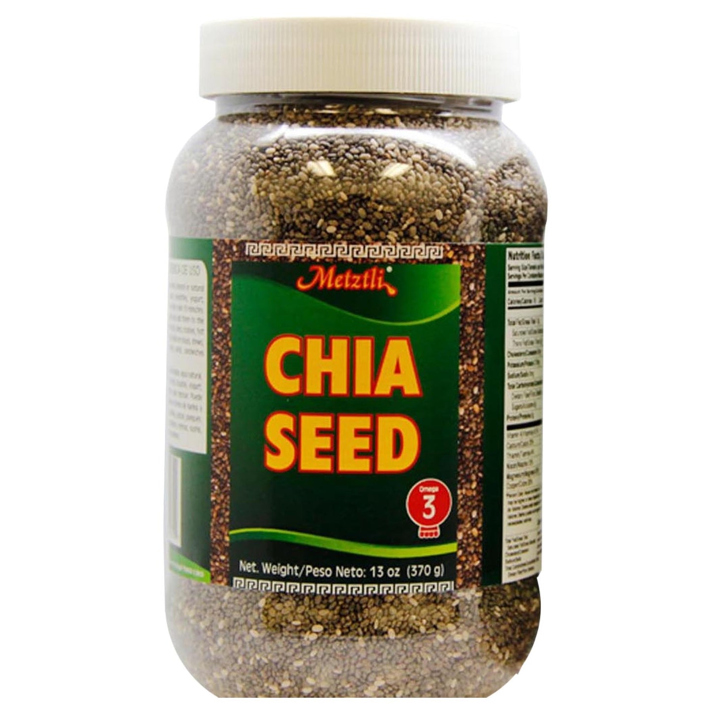 Metztli Chia Seeds, Superfood, Source of Fiber, Gluten-Free, Sugar-Free, Sodium-Free, 13 Oz, Jar