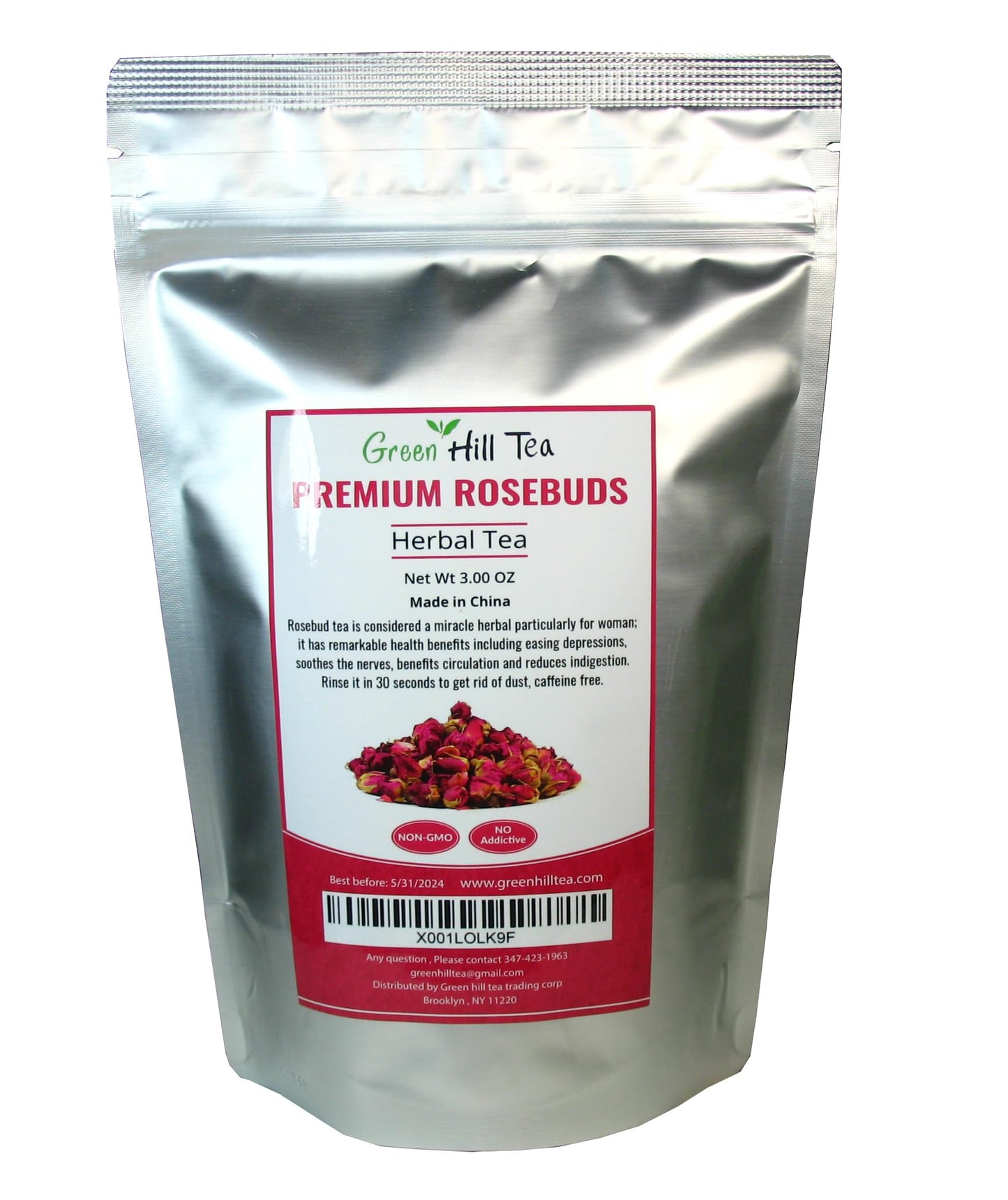 Greenhilltea Premium Dried Rose Buds Herbal Tea, Fragrant and Natural, 3 Ounce (Pack of 1)