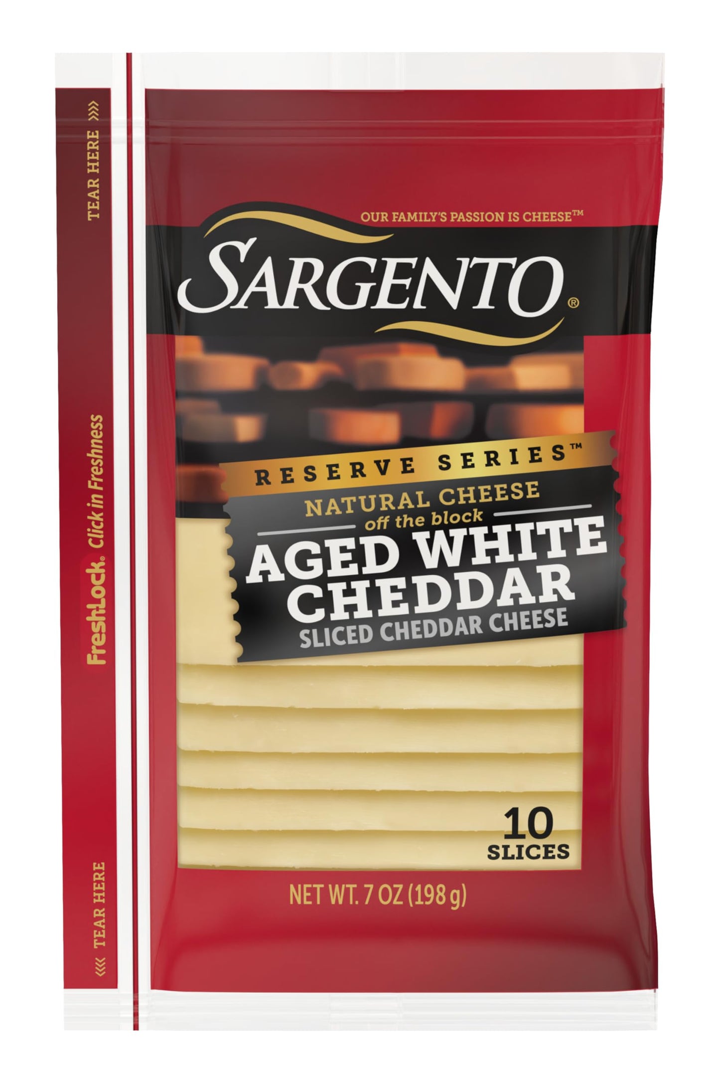 Sargento Reserve Series Natural Aged White Cheddar Sliced Cheese, 10 Slices