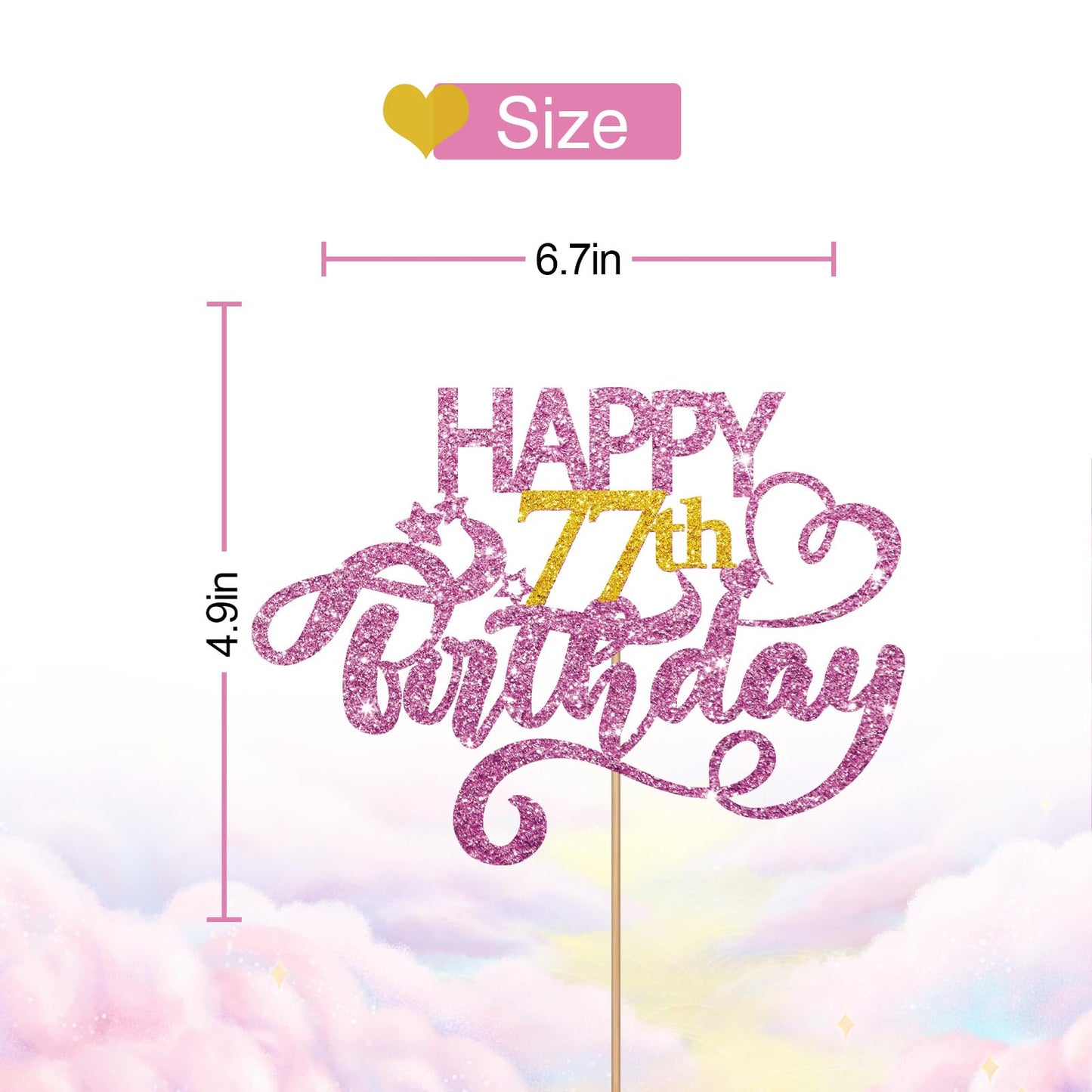 Pink Glitter Happy 77Th Birthday Cake Topper, Seventy Seven Years Old Birthday Party Cake Decor, Gold Number 77 Birthday Party S
