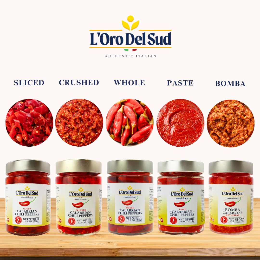 Crushed Calabrian Chili Peppers Paste, 9.8 oz (280 g) Spread, Chopped, Grown and Packed in Calabria Italy, Authentic Italian, Sp
