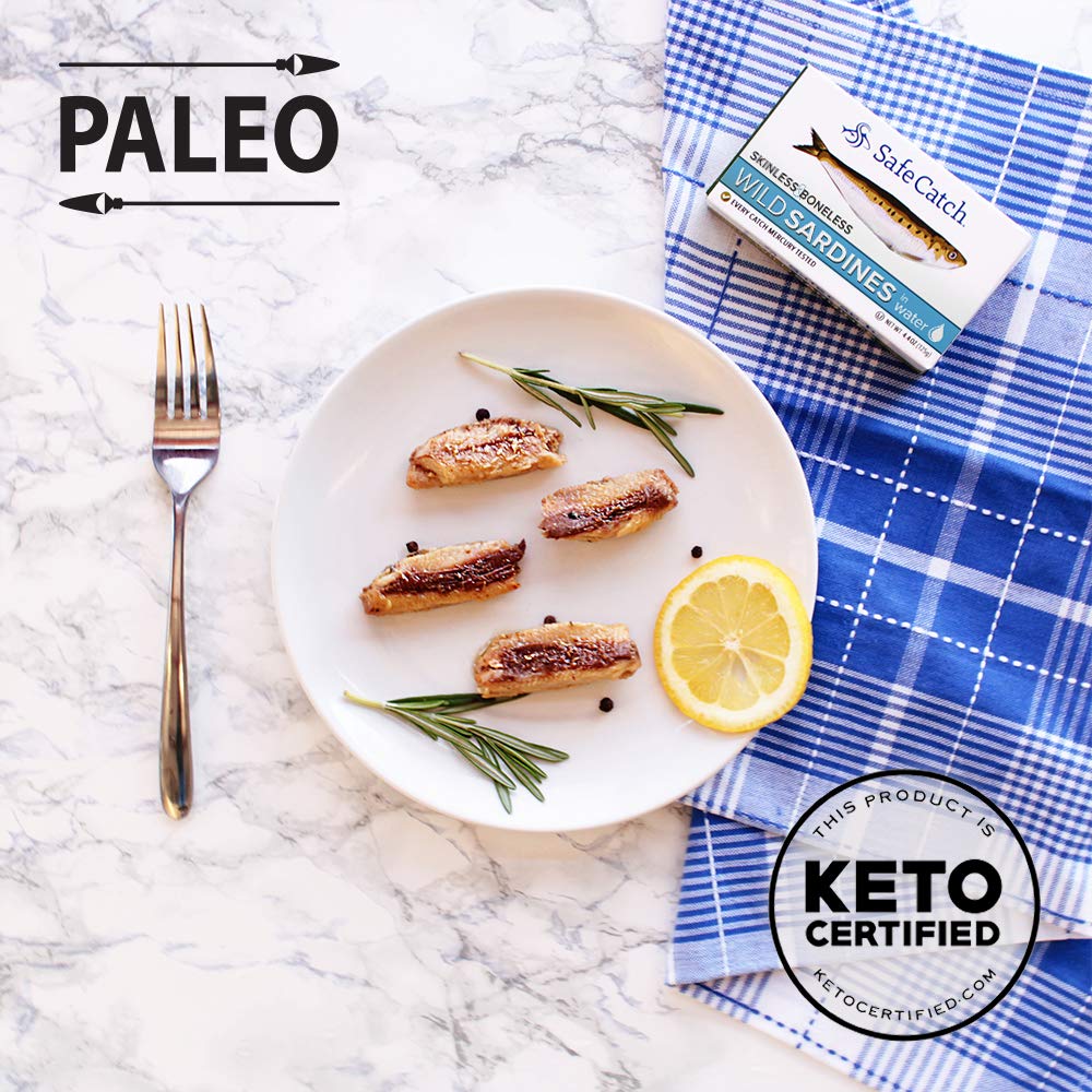 Safe Catch Wild Sardines in Water Skinless Boneless Wild-Caught Sardine Fillets Lowest Mercury Limit, Keto Food Kosher Non-GMO S