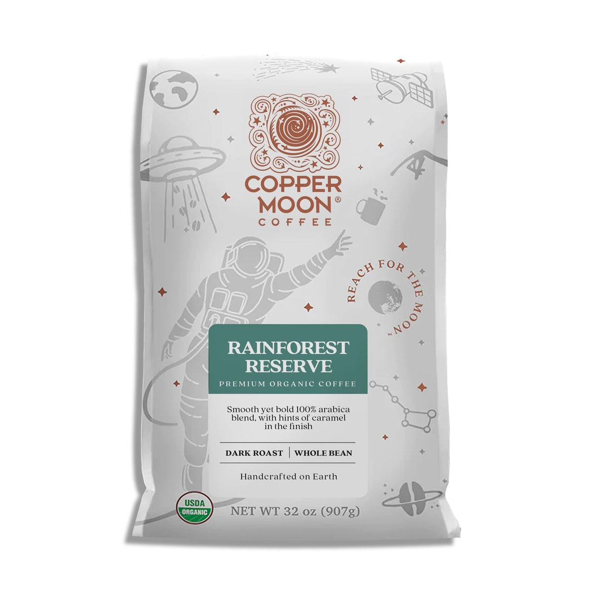 Copper Moon Dark Roast Whole Bean Coffee, Rainforest Reserve Organic Blend, 2 Lb