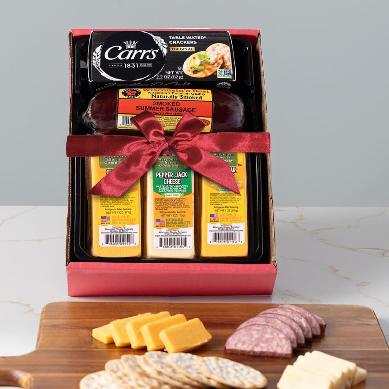 Wisconsin Cheese Company - Classic Wisconsin Cheese & Sausage Holiday Gift Box - 100% Wisconsin Cheddar & Pepper Jack Cheese,  er and Sausage Gift Box | Perfect for Parties, Charcuterie Boards, and Holiday Gifts