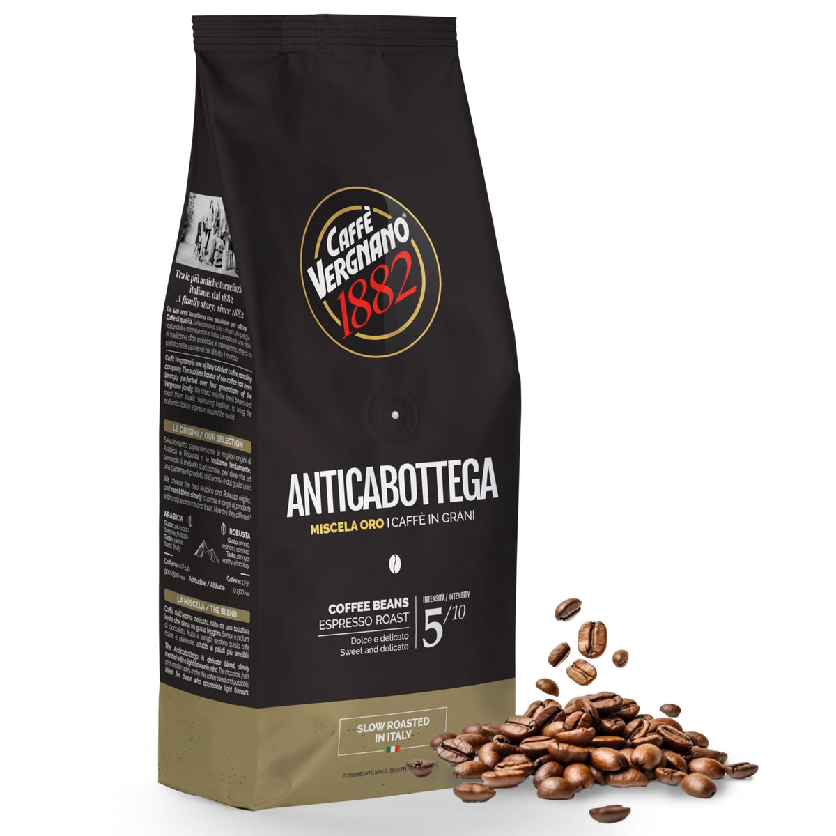 Caffe Vergnano 1882 Antica Bottega Whole Bean Arabica Medium Roast Espresso, 1.1 lbs Bag - Italian Coffee Beans with notes of Ch