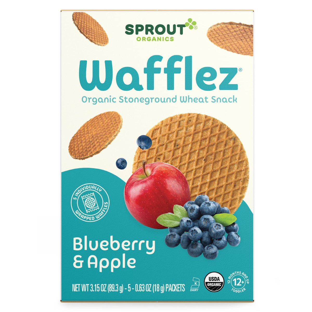Sprout Organic Wafflez, Blueberry Apple, 0.63 Oz, 5 Ct