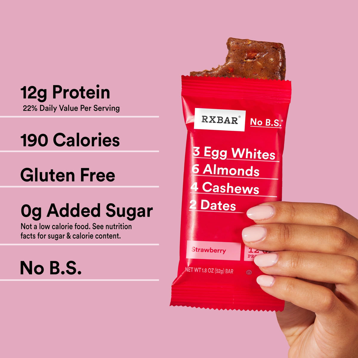 RXBAR Protein Bars, 12g Protein, Gluten Free Snacks, Strawberry, 9.1oz Box (5 Bars)