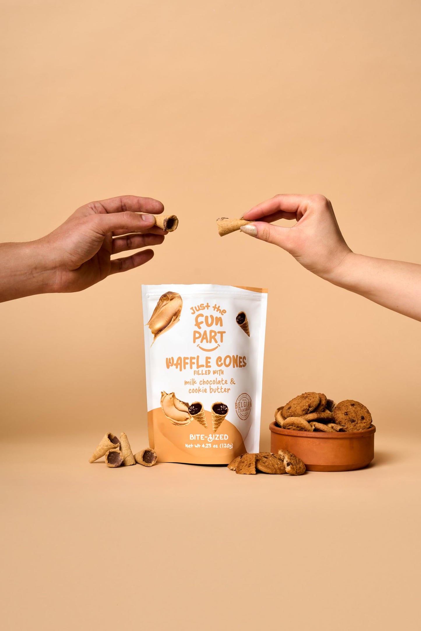 Just The Fun Part Mini Waffle Cones Filled with Belgian Chocolate, Pack of 2, 4.23 Ounce, Great for Snacks and Desserts