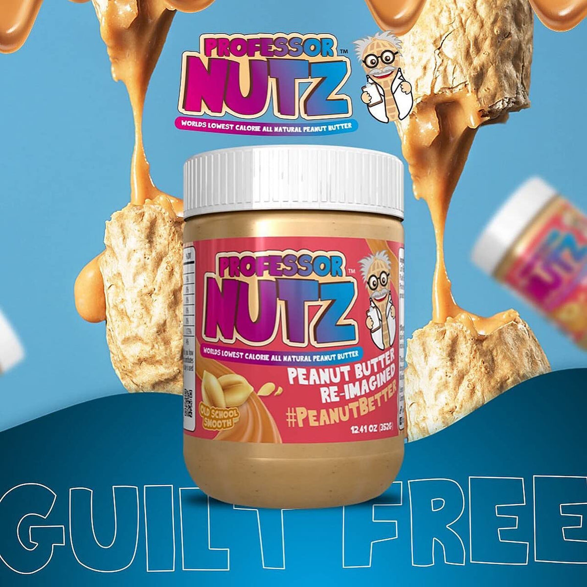 Professor Nutz Organic Peanut Butter- Low Calorie, Nut Butter, Natural Peanut Butter, Natural Fiber, Healthy Peanuts, Great Source Of Protein, 30 Essential Vitamins - 12.41 Oz, 2 Pack Original (Chocolate, Pack Of 2)