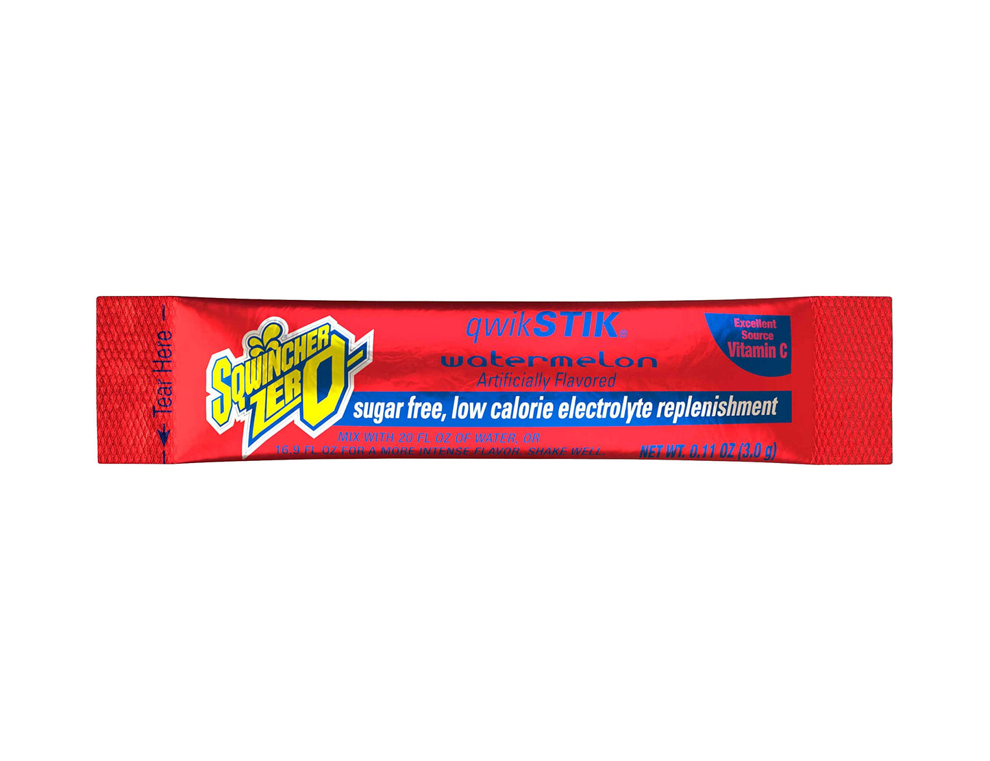 Sqwincher Zero Qwik Stik, Sugar Free, Low Calorie, Low Sodium Electrolyte Powder Hydration Drink Mix, Watermelon, .11 0Z Packet (Pack Of 50)