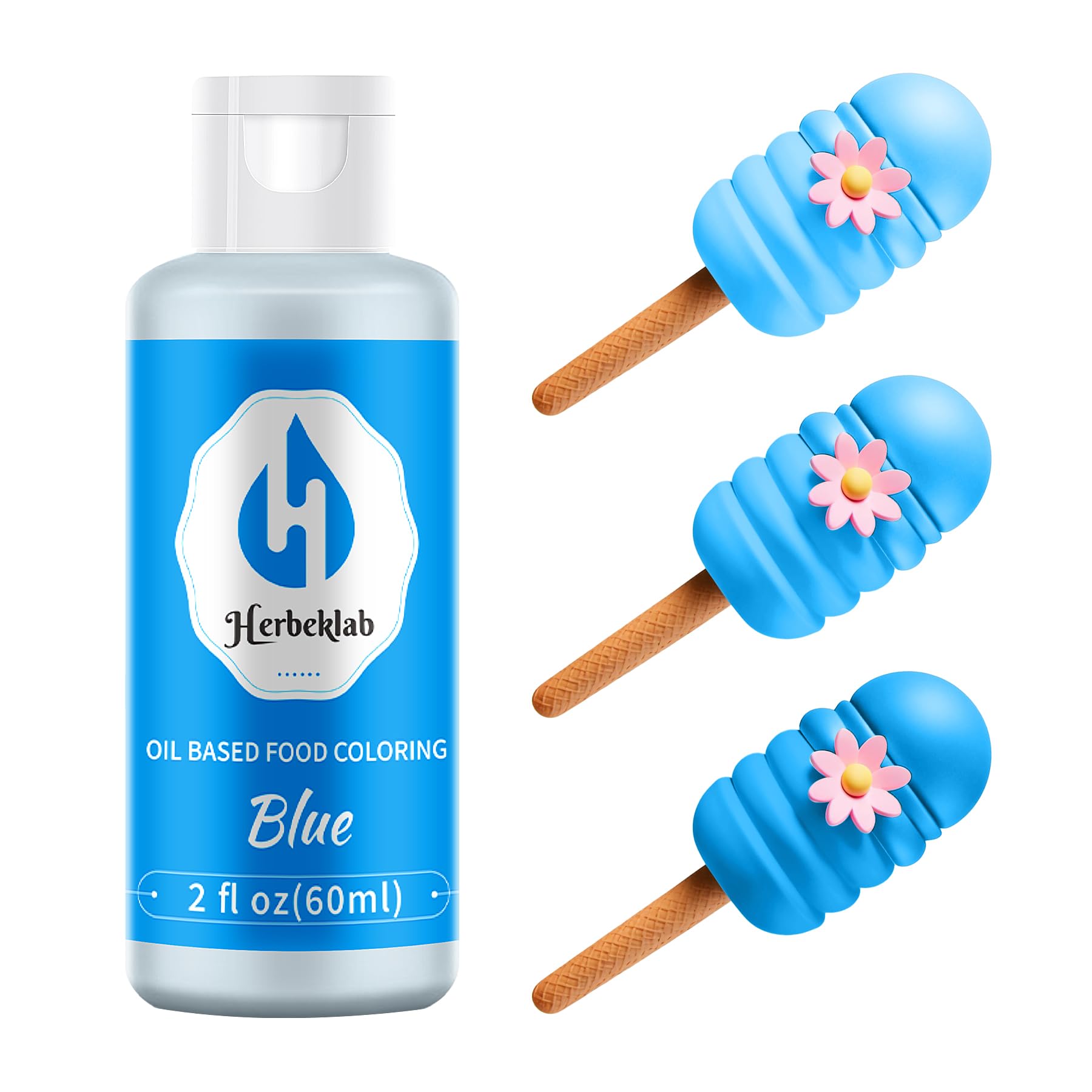 Herbeklab Blue Oil Based Food Coloring - Professional Grade Dye, 2 fl oz, Sky Blue, Ideal for Melting Chocolate, Candy Melts, Baking