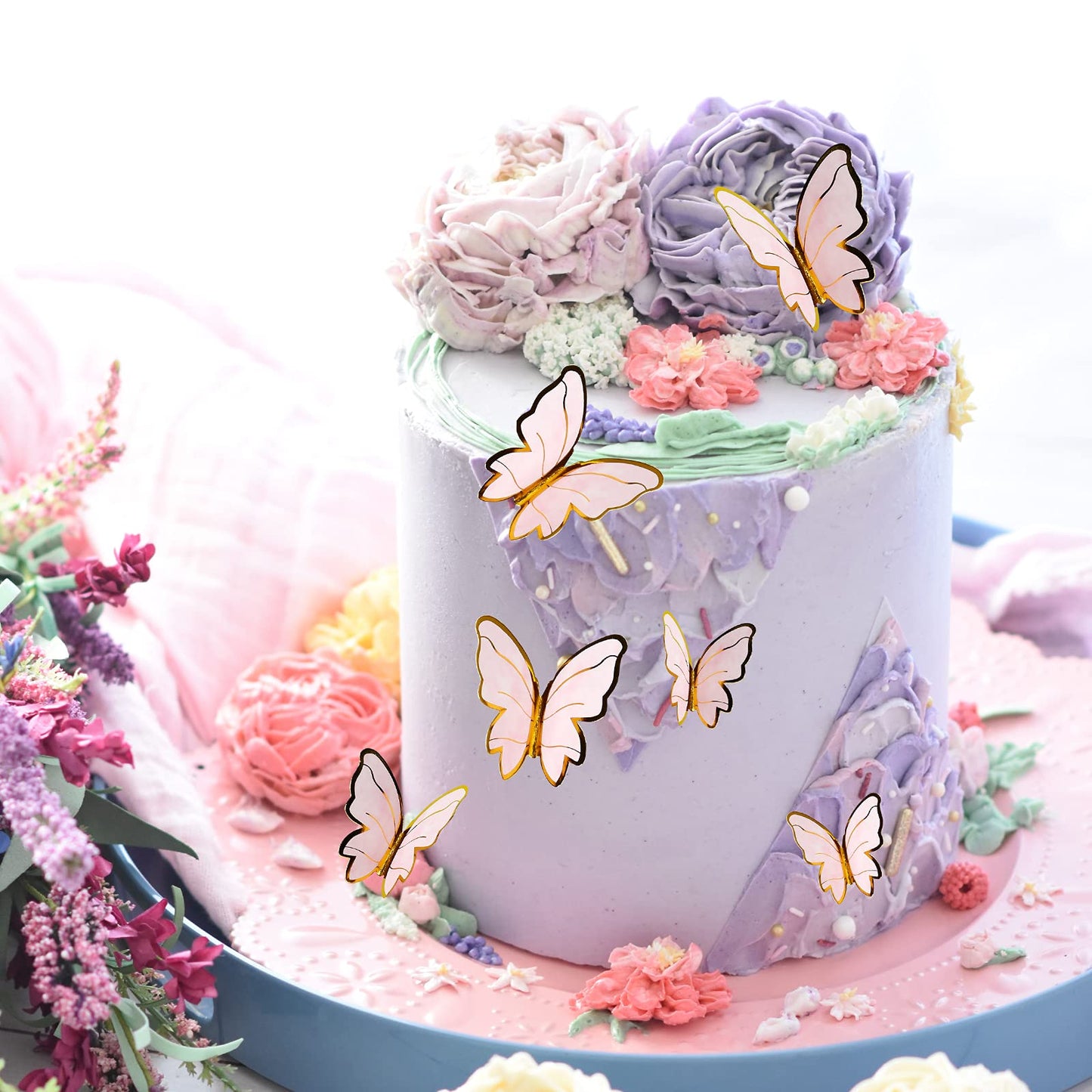 40Pcs Glitter Butterfly Decorations Supplies Golden 3D Butterfly Birthday Cake Toppers Rainbow Cupcake Toppers Butterfly Wall St