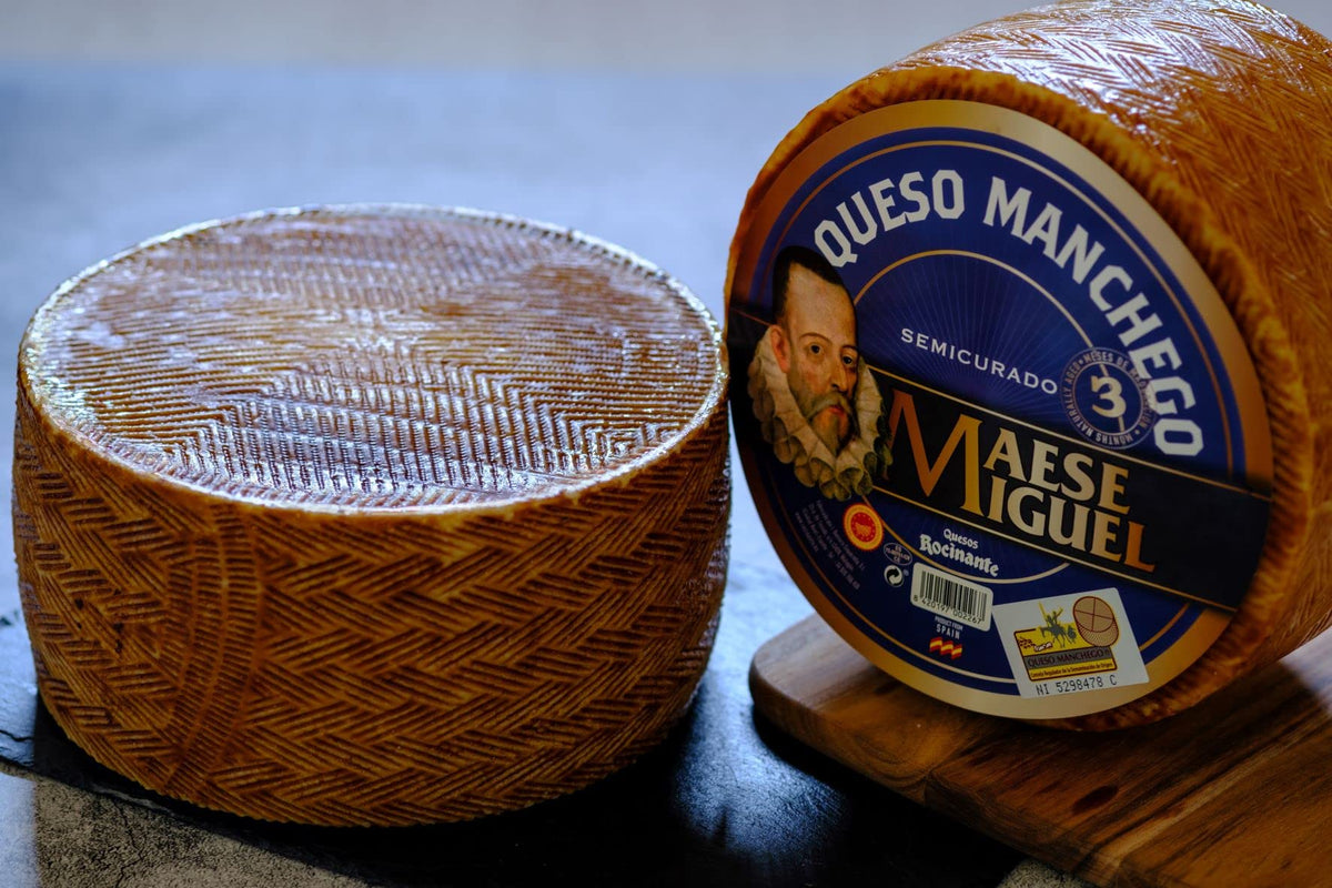 Manchego Cheese Wheel - Approx. 2 lbs - Spanish Sheeps Milk Cheese Aged 3 Months - Authentic D.O.P. Product of Spain