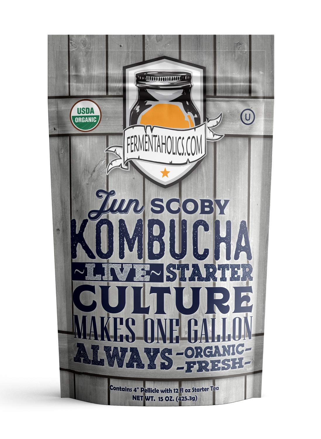 Fermentaholics Jun Kombucha Starter Kit - USDA Organic Jun SCOBY & Starter Tea - 5 Piece Set - Tan