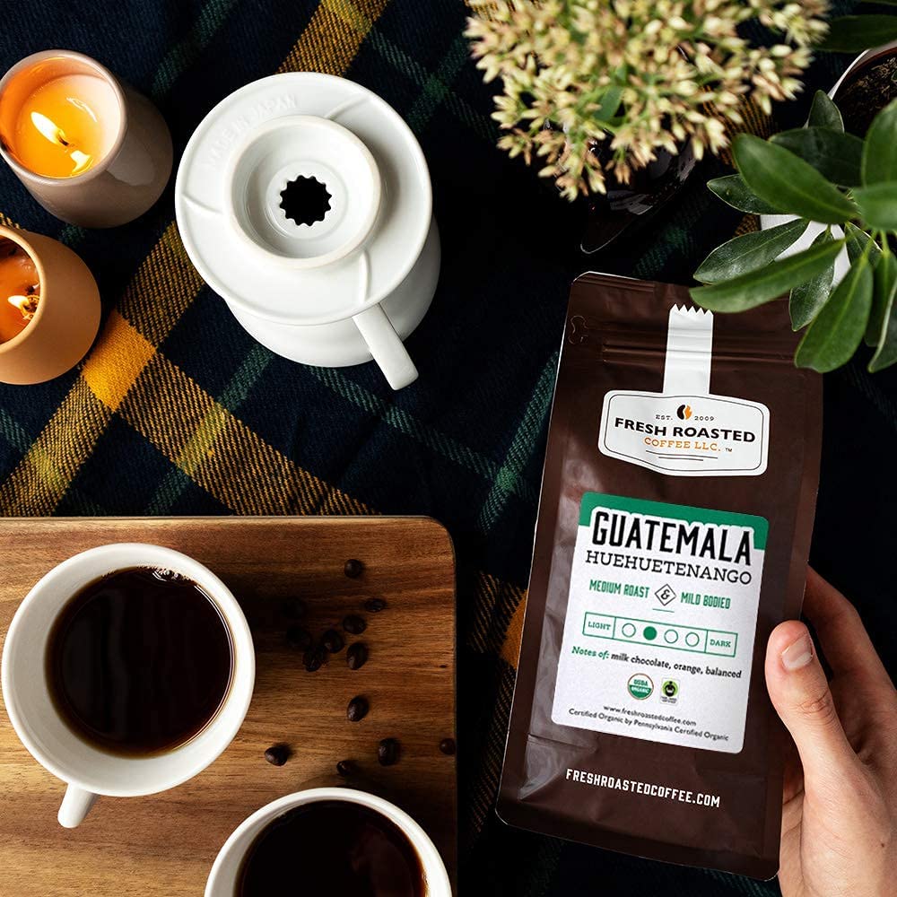 Fresh Roasted Coffee, Organic Guatemalan Huehuetenango, 2 Lb (32 Oz), Medium Roast, Fair Trade Kosher, Ground