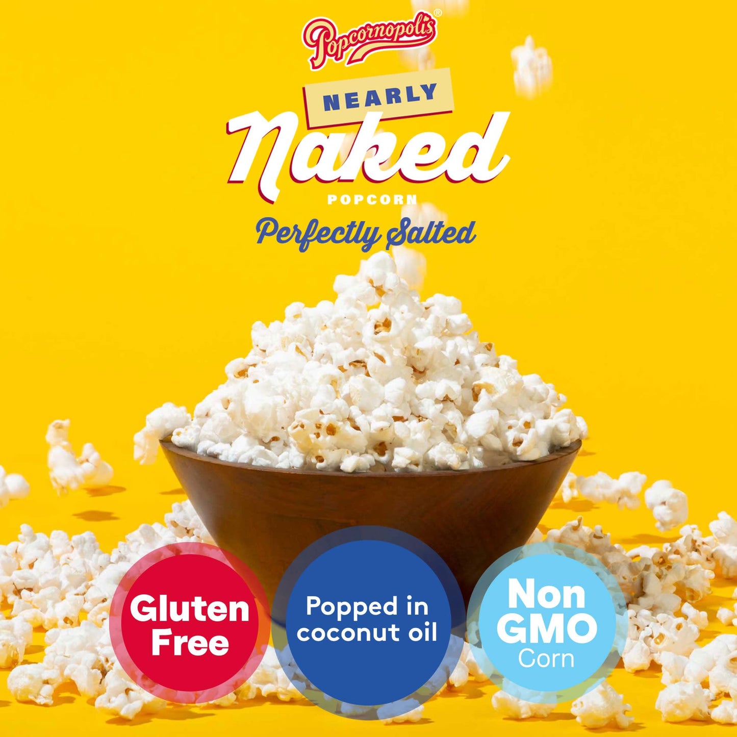 Popcornopolis Gourmet Popcorn (24PK) Nearly Naked Perfectly Salted, Simple Ingredients, Snack Size Bags, Non-GMO, Gluten-Free