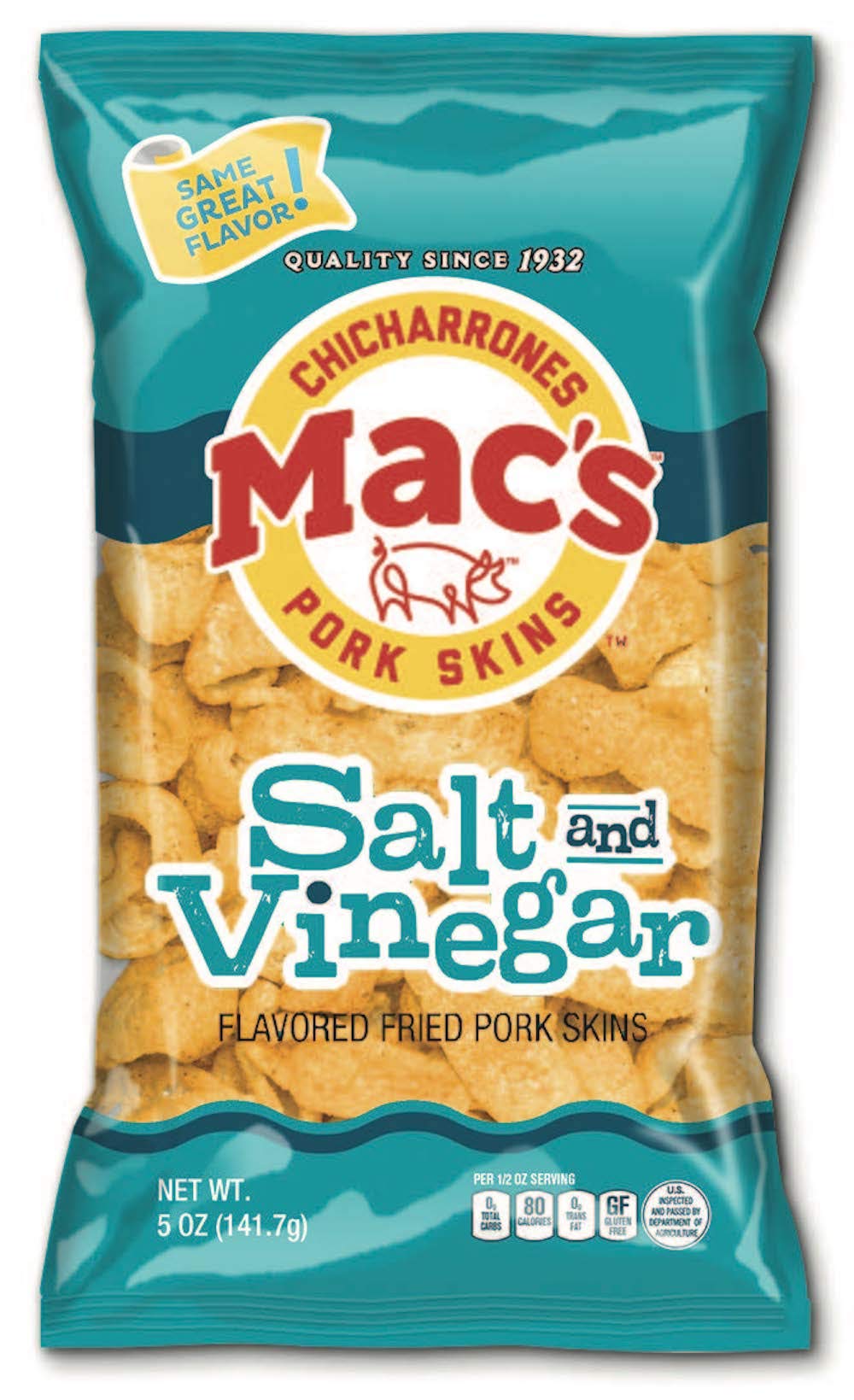 Macs Salt & Vinegar Pork Skins - Low Carb, Keto Friendly Snack - Crunchy Chicharrones / Pork Rinds (5 oz, 8 ct) (Salt & Vinegar