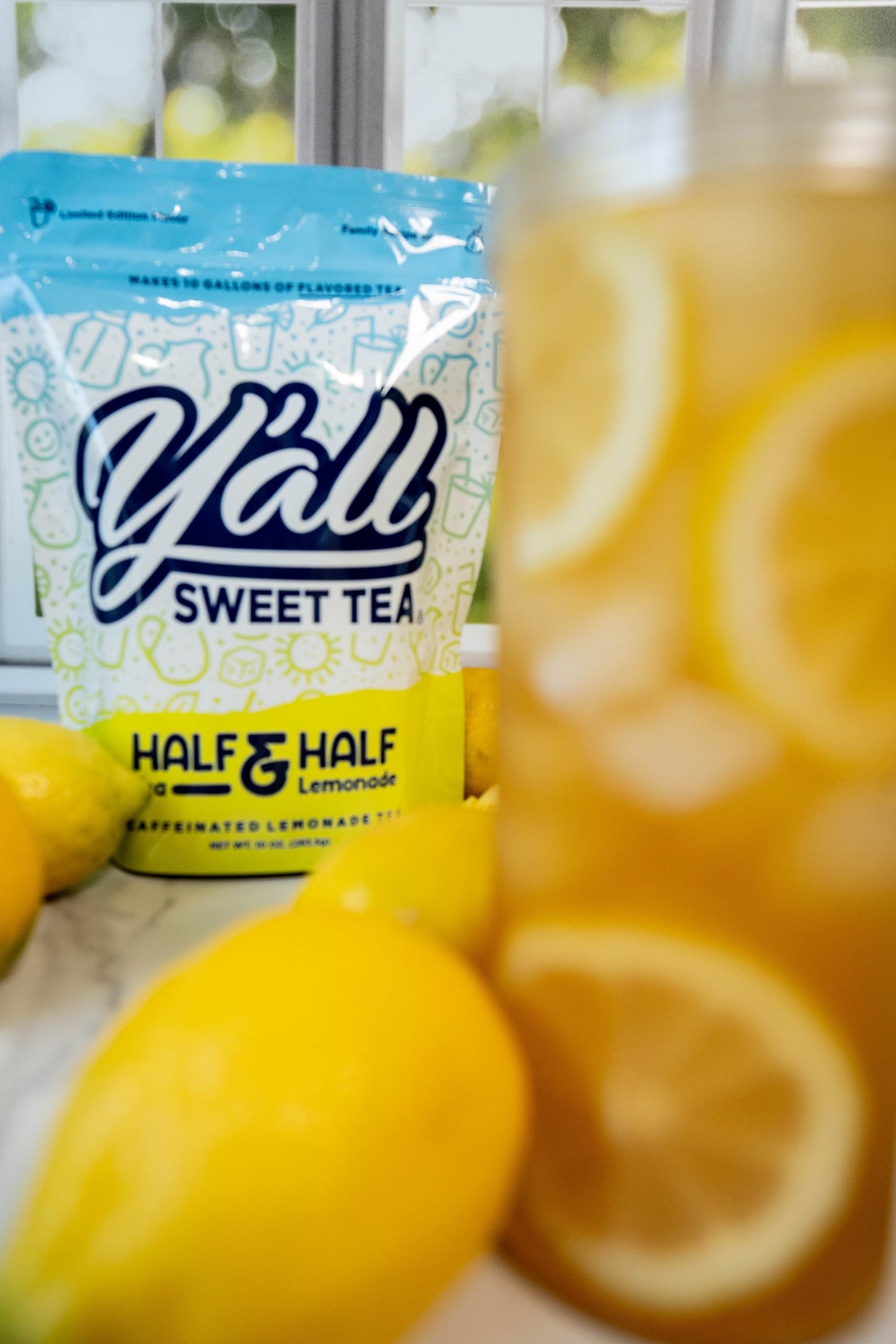 Yall Sweet Tea Half Sweet Tea Half Lemonade Iced Tea Bags, 1 Gallon Size, 10 Bags Per Pack, Caffeinated, Southern Brew